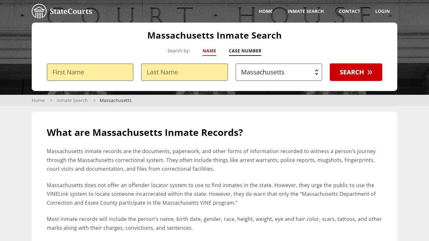 Massachusetts Inmate Search, Prison and Jail Information - State Courts